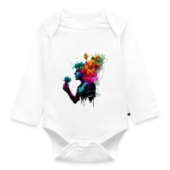 Psychedelisches Kunstwerk - Mann mit Blumen - Baby Bio-Langarm-Body - Weiß - Vorne