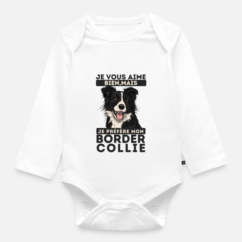 je préfère mon Border collie 1 - Body Bébé bio manches longues - blanc