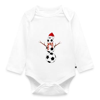 Lustiger Weihnachtsfußball-Schneemann - Baby Bio-Langarm-Body - Weiß - Vorne