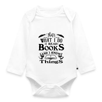reading read books - Organic Longsleeve Baby Bodysuit - white - Front