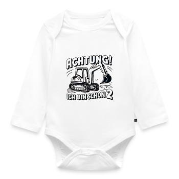 Ich bin schon 2 - Bagger - Baby Bio-Langarm-Body - Weiß - Vorne