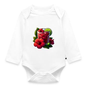 Red Flower Hibiscus Tea - Organic Longsleeve Baby Bodysuit - white - Front