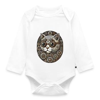 Steampunk Kitty Cat - Organic Longsleeve Baby Bodysuit - white - Front