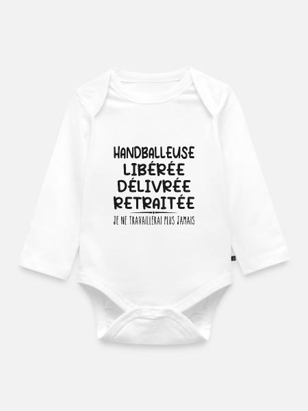 Handballerin feiert ihren Rücktritt mit Humor cadea - Baby Bio-Langarm-Body - Weiß