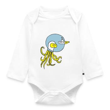 octopus meets submarine, sea, diving, boat - Organic Longsleeve Baby Bodysuit - white - Front