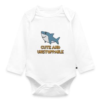 Shark Quotation ➢ Cute And Unstoppable Shark - Organic Longsleeve Baby Bodysuit - white - Front
