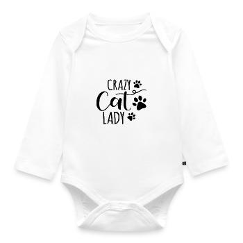 Crazy Cat Lady | Verrückte Katzenlady | Black - Baby Bio-Langarm-Body - Weiß - Vorne