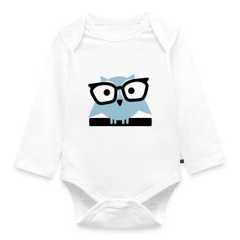 owl with glasses - Organic Longsleeve Baby Bodysuit - white - Front