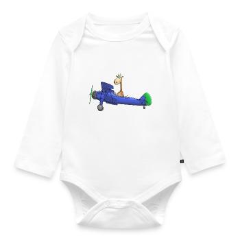 Airplane cartoon giraffe kids - Organic Longsleeve Baby Bodysuit - white - Front
