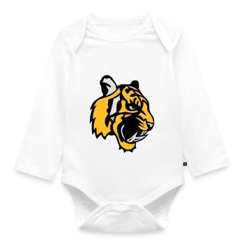Tigergesicht Cartoon-Maskottchen 28 - Baby Bio-Langarm-Body - Weiß - Vorne
