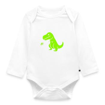 funny dino animals saying kids birthday - Organic Longsleeve Baby Bodysuit - white - Front