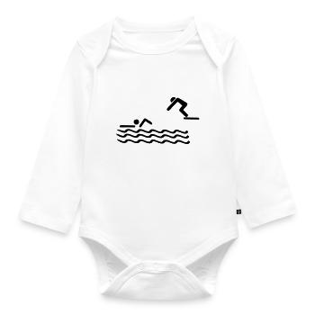 swimmer, swimming - Organic Longsleeve Baby Bodysuit - white - Front