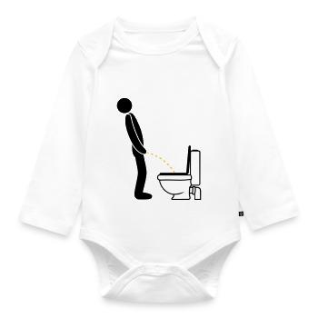 Logo de toilette debout pee piss toilette toilette toilette aulne - Body Bébé bio manches longues - blanc - Devant