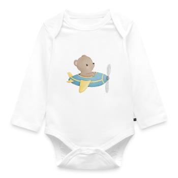 L’ours dans l’avion - Body Bébé bio manches longues - blanc - Devant