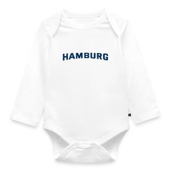 Hamburg Slogan - Hansestadt - Hamburger Hafen - Baby Bio-Langarm-Body - Weiß - Vorne