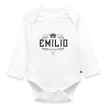Emilio Name - Baby Bio-Langarm-Body - Weiß - Vorne
