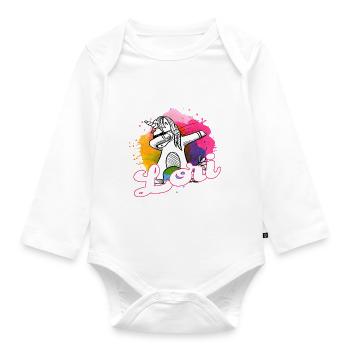 LORI - Schöner Name mit dabbing Einhorn - Baby Bio-Langarm-Body - Weiß - Vorne