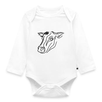 Kuh Kopf Rind - Baby Bio-Langarm-Body - Weiß - Vorne