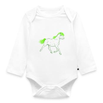 Pferd in Grün - Baby Bio-Langarm-Body - Weiß - Vorne