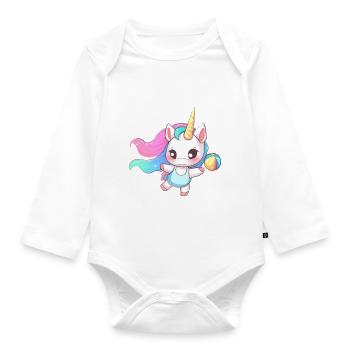 Unicorn playing volleyball - Organic Longsleeve Baby Bodysuit - white - Front