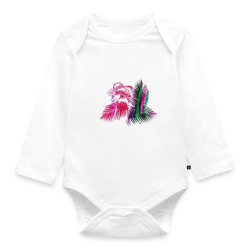 Fleur, Lotus, Tropical, Peinture, Blanc, Palmier - Body Bébé bio manches longues - blanc - Devant