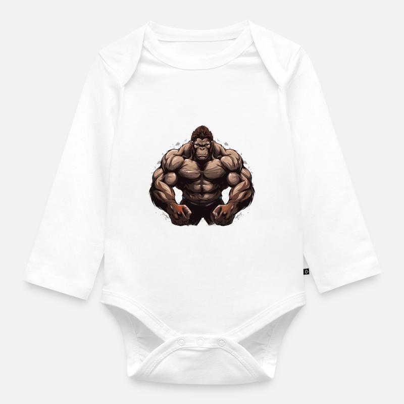 Bodybuilder Gorilla - Baby Bio-Langarm-Body - Weiß