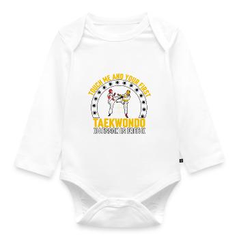 Touchez-moi et votre premier cours de taekwondo est gratuit - Body Bébé bio manches longues - blanc - Devant