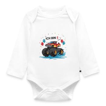 Monster Truck - Ich bin 5 - Einzigartiges Geschenk - Baby Bio-Langarm-Body - Weiß - Vorne