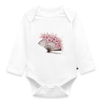 Floral Japanese Fan - Organic Longsleeve Baby Bodysuit - white - Front