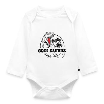 Godi Saurus zur Godi befördert Patentante Österrei - Baby Bio-Langarm-Body - Weiß - Vorne