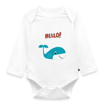 Fröhlicher Wal sagt Hallo - Geschenkidee - Baby Bio-Langarm-Body - Weiß - Vorne