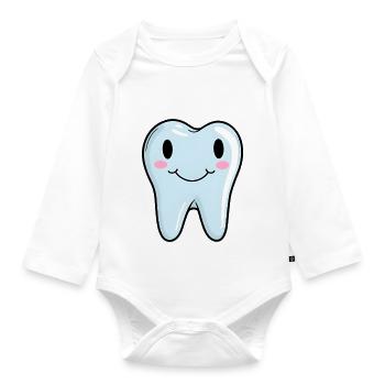 Zahn Zähne Lächeln Lachen - Baby Bio-Langarm-Body - Weiß - Vorne