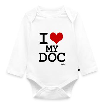 i love my doc - Organic Longsleeve Baby Bodysuit - white - Front