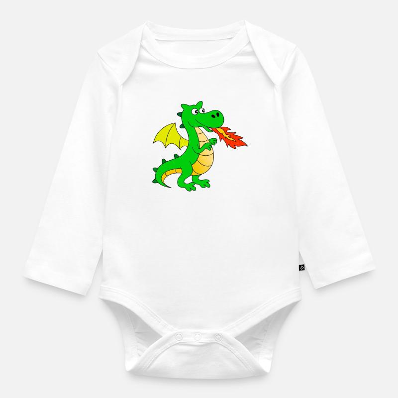 Feuerspeiender Drache - Baby Bio-Langarm-Body - Weiß