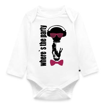 where is the party - Organic Longsleeve Baby Bodysuit - white - Front