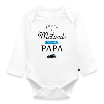 Future biker like dad - Organic Longsleeve Baby Bodysuit - white - Front