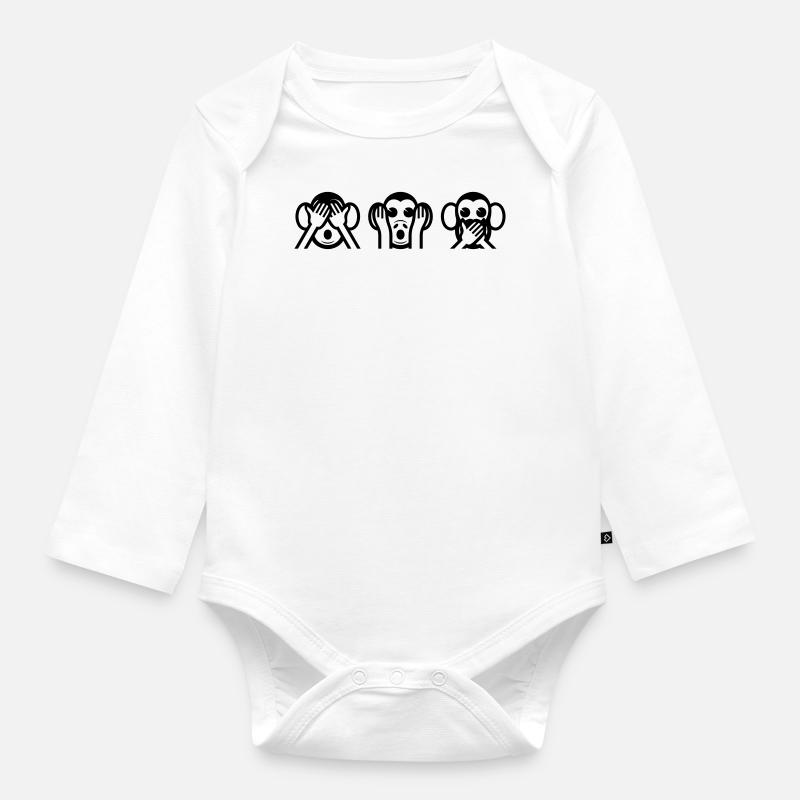 3 kluge Affe - Baby Bio-Langarm-Body - Weiß