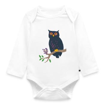 Owl and mushrooms - Organic Longsleeve Baby Bodysuit - white - Front