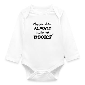 0040 Immer volle Bücherregale | Bücherstapel - Baby Bio-Langarm-Body - Weiß - Vorne
