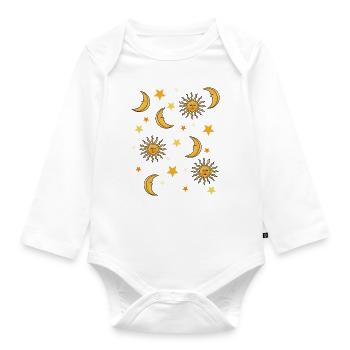 Sun, moon and stars - Organic Longsleeve Baby Bodysuit - white - Front