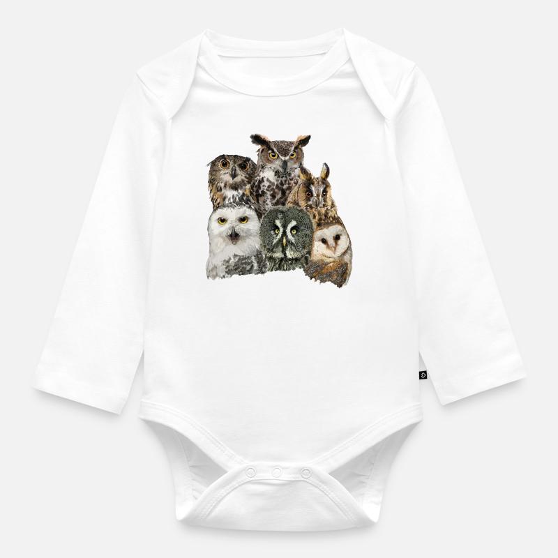 Eulen - Baby Bio-Langarm-Body - Weiß