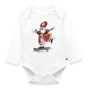 saint on skateboard coloring - Organic Longsleeve Baby Bodysuit - white - Front