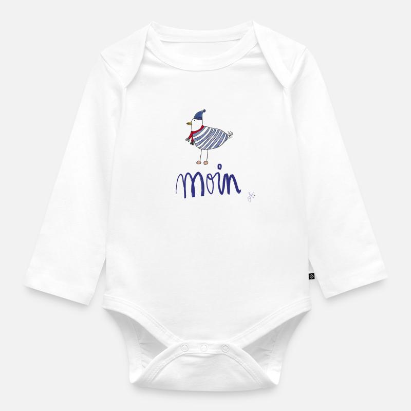 Chemise rayée mouette Moin - Body Bébé bio manches longues - blanc