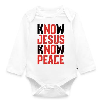 Know Jesus Know Peace - Organic Longsleeve Baby Bodysuit - white - Front