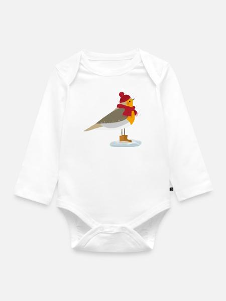 Rotkehlchen Winter/Robin Winter - Baby Bio-Langarm-Body - Weiß