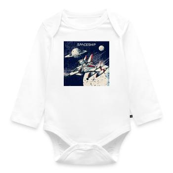 Spaceship distressed - Organic Longsleeve Baby Bodysuit - white - Front