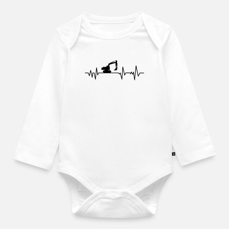 Pelles chantiers rythme cardiaque - Body Bébé bio manches longues - blanc