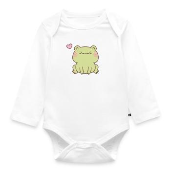 Süße Happy Little Frog Doodle - Baby Bio-Langarm-Body - Weiß - Vorne