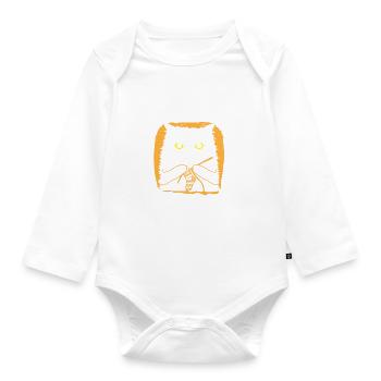 Crochet Because Murder Is Wrong Black Cat Yarn - Organic Longsleeve Baby Bodysuit - white - Front