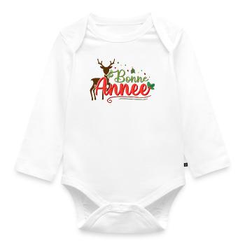 Happy New Year with Santa's Reindeer - Organic Longsleeve Baby Bodysuit - white - Front